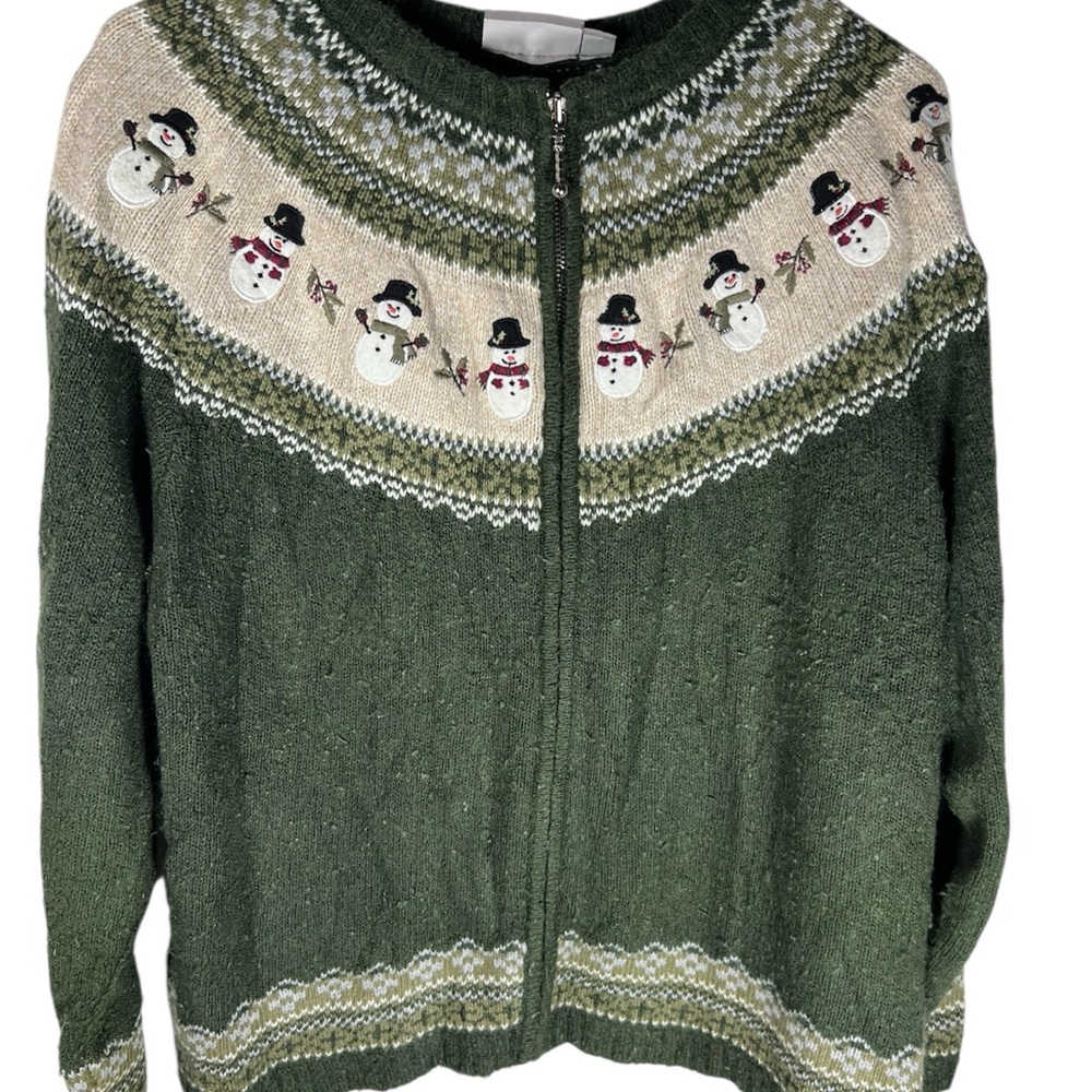 Vintage Croft & Barrow Green Snowman Sweater Size XL